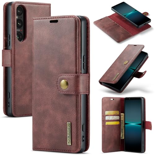 Étui en cuir véritable pour Sony Xperia 1 V clapet amovible élégant rouge
