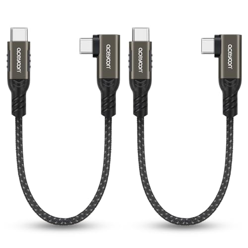 aceyoon 240W Short USB C Cable 0.5ft, 90 Degree Short USBC to USBC Cable QC 4.0 Type C Charger Fast Charging & Data Sync Braided Cord for iPhone 16 15 Pro Max, for Galaxy S25 S24, for Huawei