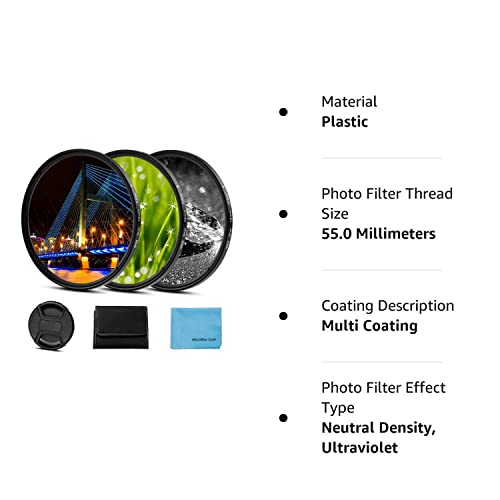 55Mm Star Filter 3 Pieces Starburst Lens Filter(4 Points,6 Points,8 Points) With Centre Pinch Lens Cap For Nikon Sony Olympus Pentax Tarmon Sigma And Other Dslr Cameras + 3 Slot Filter Pouch #TOP7