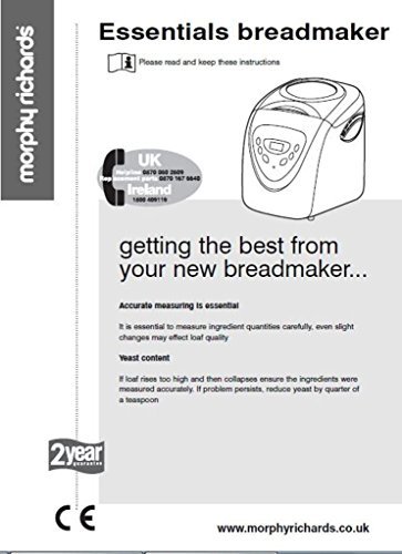 Instruction Manual for (Morphy Richards Bread Machine Maker Instruction Manual (Model: 48326) Reprint
