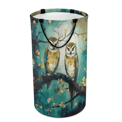 Panier à linge motif couple de chouettes grand format étable et pliable - 2