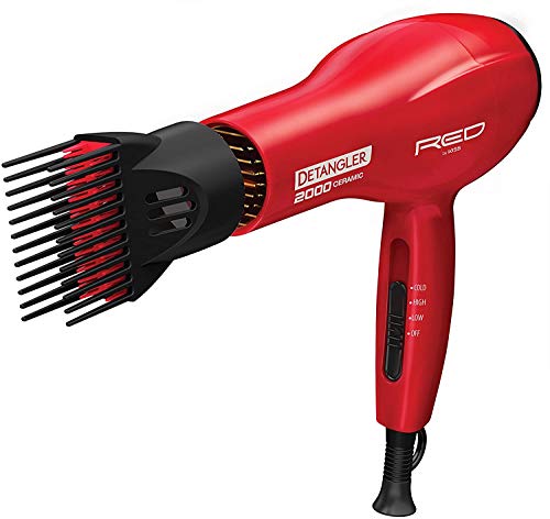 Red By Kiss 2000 Ceramic Detangler Dryer Plus 3 Attachments, 1 Patented Double Layered Detangler Pik, 1 Single Layered Detangler Pik, And 1 Air Concentrator 1.75 Pound (Hair Dryer) #TOP3