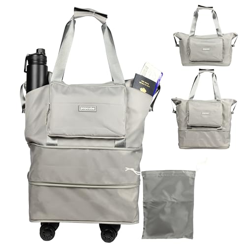 Image of POPCUBE 2in1 Nylon 26cm Lightweight Waterproof Backpack Duffle Bag w /Shoulder Straps, Small Rucksack Travel Bag for Men&Women w /Wet Pocket & Shoe Compartment(50x26x26cm) (Grey)