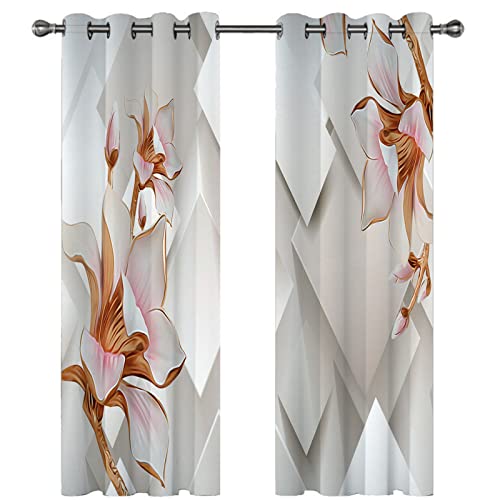 Cortinas Opacas Cortas para Ventanas Dormitorio Salon Modernas 2 Piezas Ideas De Flores Rosas Estampadas con Ojales 140X160Cm Cortinas Habitacion Ventana Termicas Aislantes Frio Y Calor