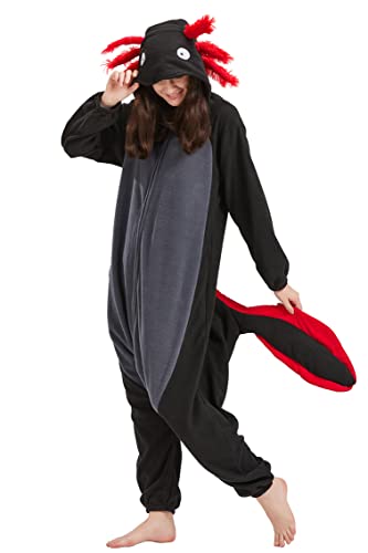 DELEY Unisex Axolotl Onesie Pijamas Cosplay Disfraz de Animal Adulto Ropa de Casa de Felpa Ropa de Dormir Mono Axolotl Negro