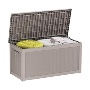 260 Gallon Resin Deck Box Waterproof Outdoor Storage Box Lockable for Patio Furniture Garden Tools Pool Accessories UV Resistant for All Weather Use Coffee