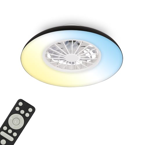 BRILONER - Ventilador de techo con luz LED, mando a distancia, motor DC silencioso con 5 velocidades, CCT y luz regulable, lámpara ventilador techo dormitorio, 48,5 x 16 cm, negro, blanco