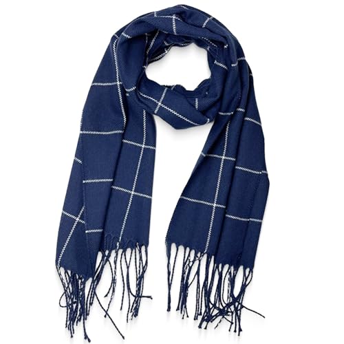 CINGHIA Dicker Schal Damen Winter Schal Blau mit Fransenschal,Karierter Kaschmir-Imitat Schals für Damen,Herrenschal Schaal Herbst Scarf Gestreift,Warmer Winterschal für...
