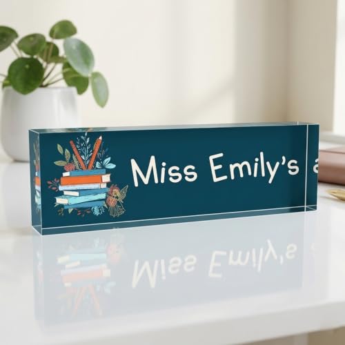 Image of Floral Acrylic Desk Name Plate | Custom Office Sign | New Job & Coworker Gift for Women