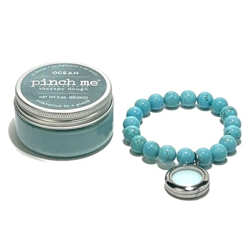 Pinch Me Therapy Dough Bracelet Combo - Holistic Aromatherapy Stress Relieving Putty Bracelet + 3oz Dough Duo Scent Pack (Turquoise/Ocean)