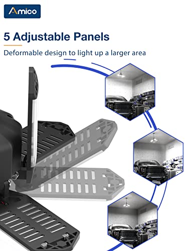 Amico 4 Pack Led Garage Light, 120W Led Shop Light With 5 Ultra Bright Adjustable Panels, 12000Lm 6500K Deformable Ceiling Lights For Garage, Attic, Basement #TOP3