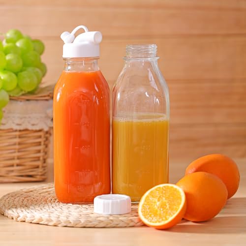 Image of CUCUMI Moretoes 32 Oz Glass Milk Bottle with Reusable Strong Airtight Screw Lid, Reusable Glass Juice Bottles, Water Jug Breast Milk Pitcher, Buttermilk, Nut, Juice, Syrup, Coffee Creamer (4 Pack)