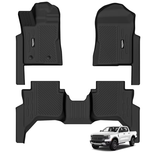 Tongama-Floor Mats for 2024 2025 2026 Ford Ranger (SuperCrew Cab) All Weather TPE Floor Liners for Ford Ranger Waterproof Interior Accessories