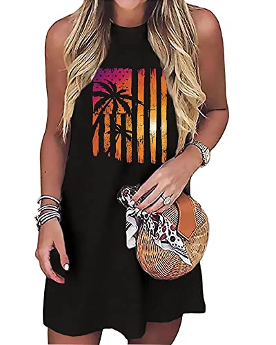 Image of American Flag Tank Dress for Women 4th of July Patriotic Graphic Sleeveless Mini Dress Casual Vacation Short Dresses