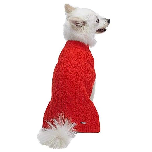 Blueberry Pet Classic Wool Blend Cable Knit Pullover Dog Sweater in Tomato, Back Length 12", Pack of 1 Clothes for Dogs