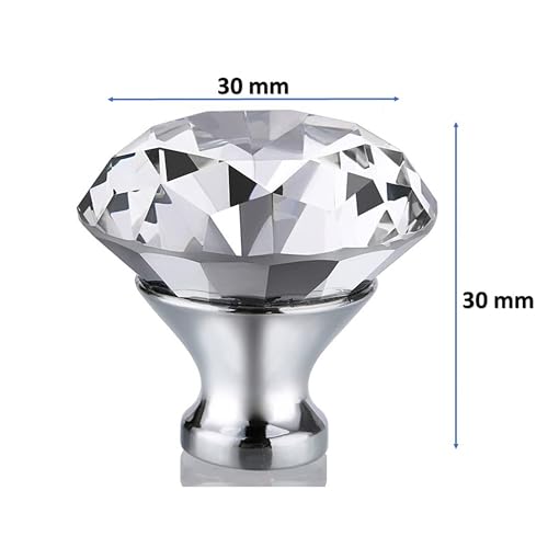 Image of Clear Glass Crystal Cabinet Knobs /Glass Dresser Knobs Pack of 8 (30mm) (Chrome Diamond knobs)
