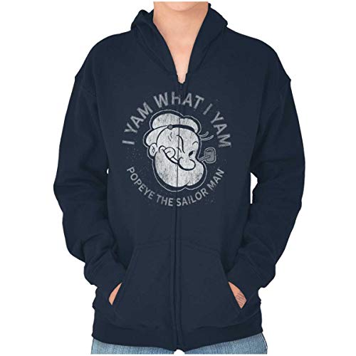 I Yam What I Yam Popeye Sailor Man Youth Zip Hoodie Boys Girls Navy