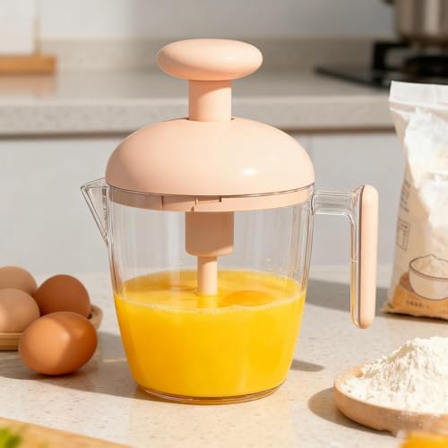 KiBcsLic Egg Mixing Cup Easy Blending, Portable Household Kitchen Utensil Hand Press Mixer Manual Egg Mixer for Cake Batter Eggs, Pink