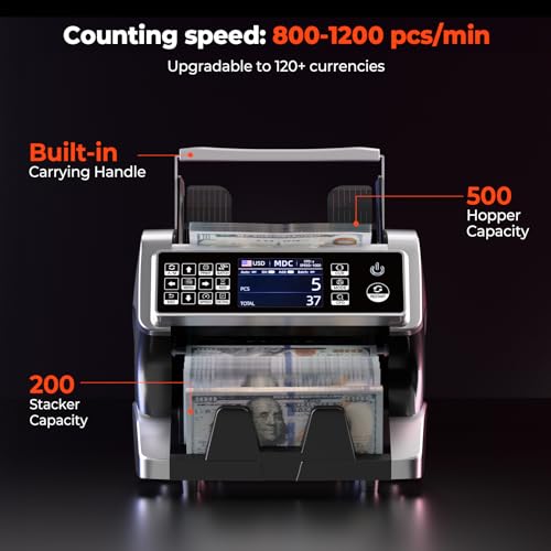 Image of MUNBYN IMC01 Bank Grade Money Counter Machine Mixed Denomination, 2CIS /UV /IR /MG /MT Counterfeit Detection, Serial Number, MUL Currency Cash Counter, Printer Compatible, 2Y Warranty (Silver)