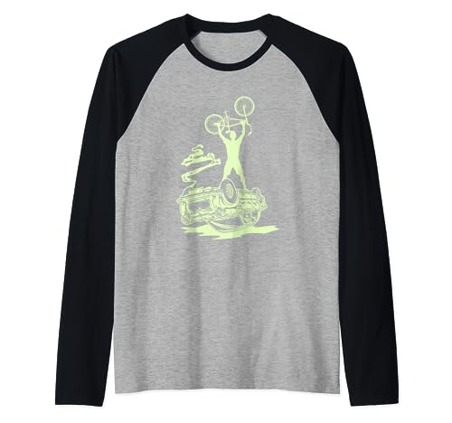 Ciclista Con Bicicleta En Coche | MTB MBX | Bicicleta Camiseta Manga Raglan