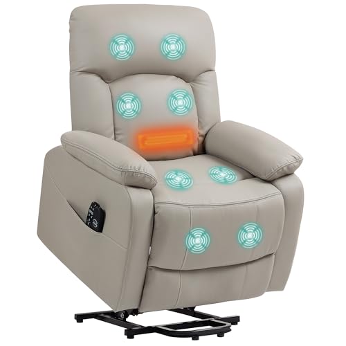 HOMCOM Fauteuil releveur électrique avec Fonction Massage et Chauffage, Fauteuil Relax électrique, Dossier inclinable, Ports USB, télécommande, Coussin à...