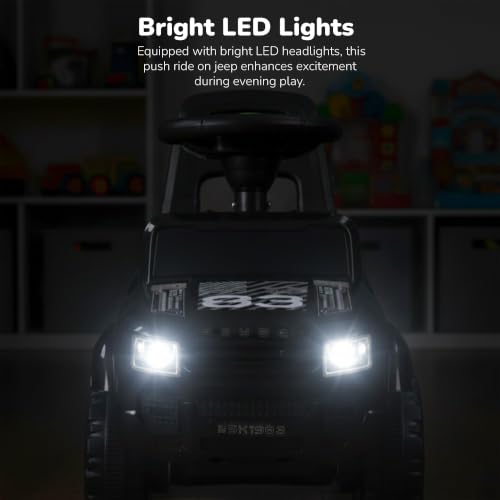 Image of Baybee Rover Baby Ride on Car for Kids | Push Ride on Toys Car with Backrest & Toy Storage Basket | Portable Rideons Jeep with LED Lights & Music | Kids Toy Car to Drive 1-3 Years (Black)