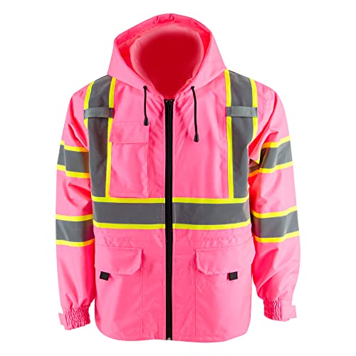 Thin windproof raincoat Pink blazer Safety & Protective Jacket, ANSI Class 3 Waterproof Construction with 100% polyester taffeta lining Work Wear (XL, Without Padding)