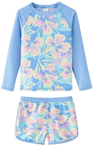 Image of UMELOK Girl Rash Guard Swimsuit 2-Pieces Long Sleeve Bathing Suit 4-12Years