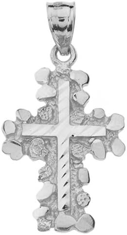 Solid 925 Sterling Silver Nugget Cross Crucifix Religious Pendant (Small)