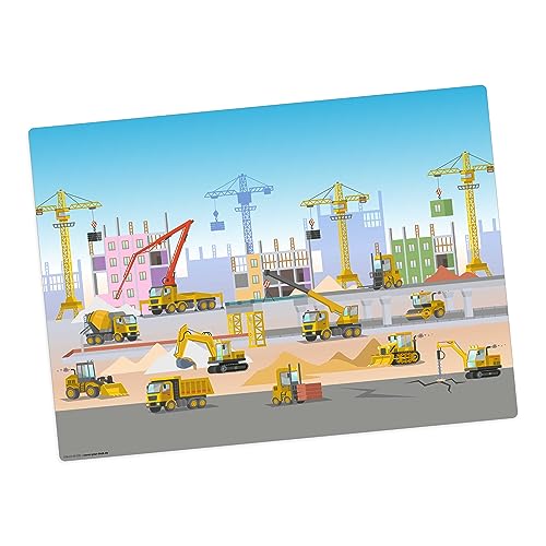 Tischset | Platzset abwaschbar – Baustelle mit vielen Fahrzeugen Bagger und Kran – 44 x 32 cm – aus hochwertigem Vinyl
