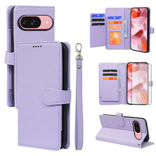 Protection Google Pixel 9 Pro 5G étui cuir portefeuille avec film verre trempé