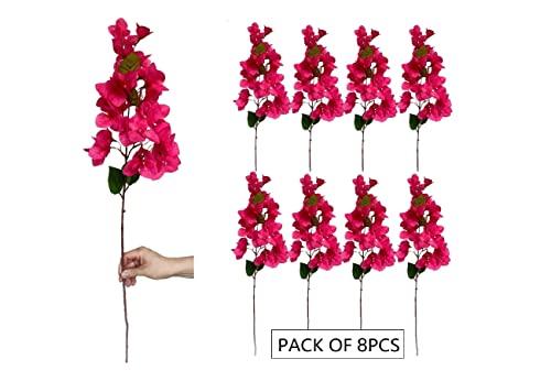 Magrowie Pack Of 8 Silk Bougainvillea Artificial Flowers Stems Full Floral Branches For Home, Garden, Office Decor Wedding Centerpieces, Table Runner - 31.5 Inch (Fuchsia) #TOP7