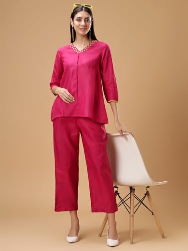 Image of Bani Women Co-ord Set, Top and Trouser Set 2 Piece Outfit, 3 /4 Sleeves Embroided V Neck, Coord Sets for Women| Western Dress, Stylish Design for All Occasions