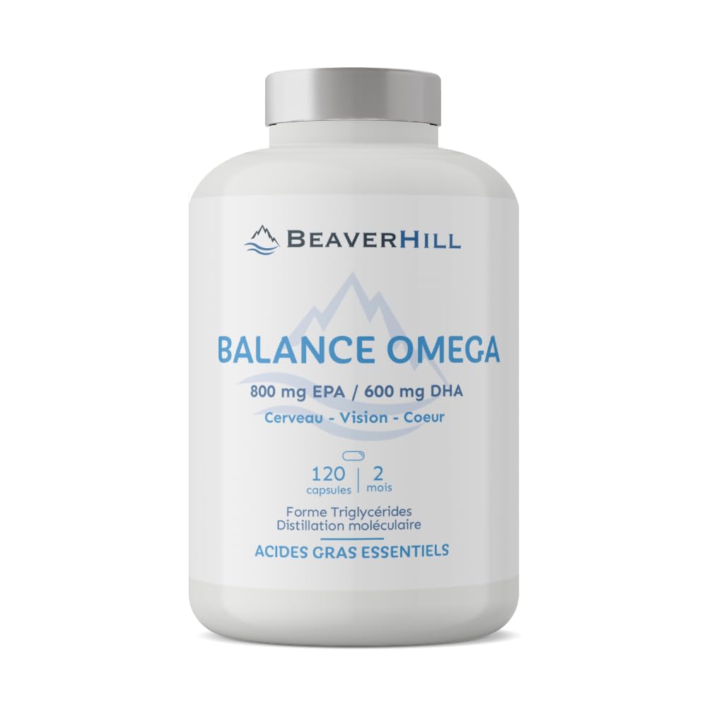 Balance Omega | Oméga-3 Haute concentration : EPA 800 mg et DHA 600 mg | 120 capsules pour 2 mois | totOx < 3 | BEAVERHILL | Huile EPAX® de petits poissons sauvages