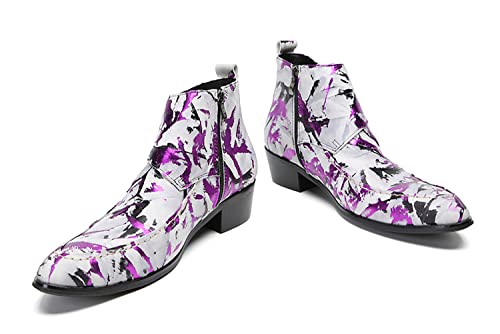 Santimon Mens Ankle Boots Casua Dress Genuine Leather Chelsea Boots Pointed Toe Zipper Belt Buckle Cowboys Boots Fashion Prom Wedding Tuxedo Ballroom Disco Singer Western Boots for Men4