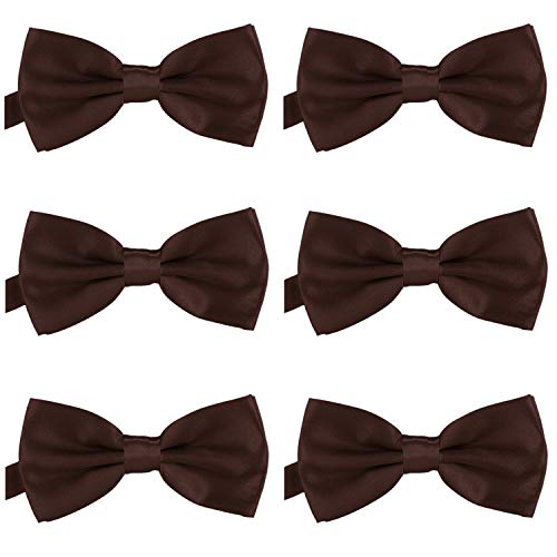 DonDon Lot de 6 Noeud papillon pour homme 12 x 6 cm avec crochet déjà lié et réglable Marron
