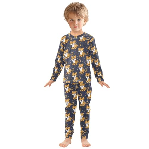 ALAZA Cartoon Tiger Pajamas Long Sleeve Sleepwear 2-Piece Pajama Set3
