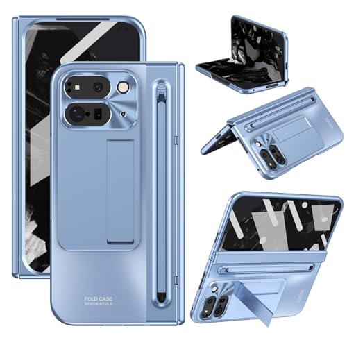 Miimall for Google Pixel 9 Pro Fold Case with S Pen [Hinge Protection] [Built-in Screen Protector] [Kickstand] Hard PC Slim Anti-Drop All-Inclusive Protective Cover for Pixel 9 Pro Fold-Blue