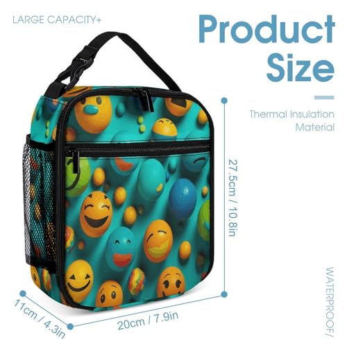 Smiley Face Printed Backpack With Lunch Pack Storage Box Case 3pcs Lightweight Travel Backpack4