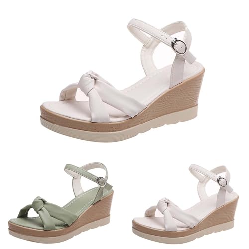 SRTUMEY Sandales compensées confortables avec sangle de cheville pour femme - Style décontracté et habillé - Pour l'été, blanc, 39.5 EU