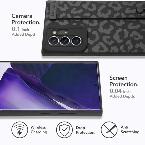 Image of Compatible with Samsung Galaxy Note 20 Ultra Case with Strap Wrist | Cheetah Print Shockproof Soft TPU Protective Cover for Women Girls, Slim Anti Scratch Case 6.9 Inch, Black