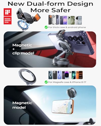 Image of DIMONCOAT 2026 Upgraded Vacuum for Magsafe Car Mount【119+LBS Strongest Suction & Dual-Form Design】 Magnetic Phone Holders for Your Car, 360 Adjustable Car Phone Holder Mount for iPhone 17 Pro S26