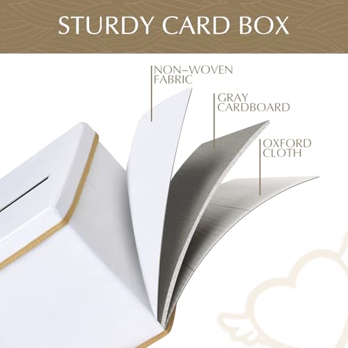 WERNNSAI Card Box for Wedding - 10 x 10 inch Oxford Cloth Large Box Slot with Cards Stickers for Wedding, Party, Birthday, Graduations,Baby Shower, Raffle (White)