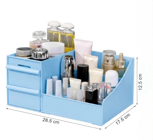 Image of INOVERA Makeup Organizer with Drawers | Countertop Cosmetics Display Case for Dressing Table | Vanity storage Holder Box (Blue)