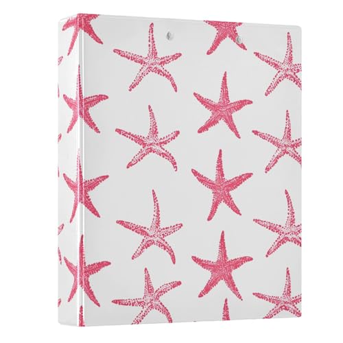 Image of 3 Ring Binder Pink Starfish Nautical Coastal Ocean C 1.5 inch Binders Three Ring Binders with Clipboard Fit 8.5'' x 11'' Paper 3 Interior PVC Clear Pockets for Office Supplies