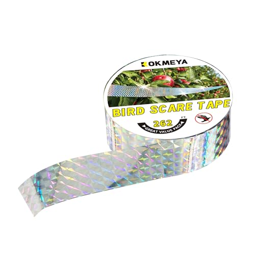 KOKMEYA Bird Scare Reflective Tape, 262 Feet per Roll, Double-Sided Reflective, for Repelling Sparrows and Woodpeckers, Suitable for Outdoor Use in Homes, Gardens, Farms, Orchards,Outdoor