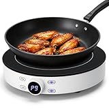 Aigostar Placa de Inducción Portátil 1 Fuego Cookmate, 2000W de Potencia en 9 Niveles, Display Táctil, Temporizador, Bloqueo para niños, Diseño en Cristal de Alta Resistencia, LED-Display, 26 cm