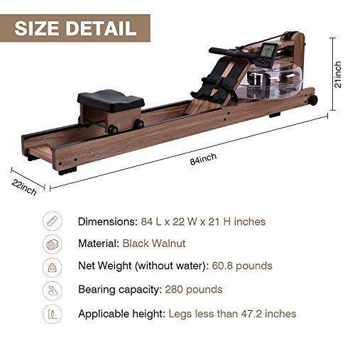 image for E-riding Rowing Machine Black Walnut Wood Water Rower with Bluetooth M