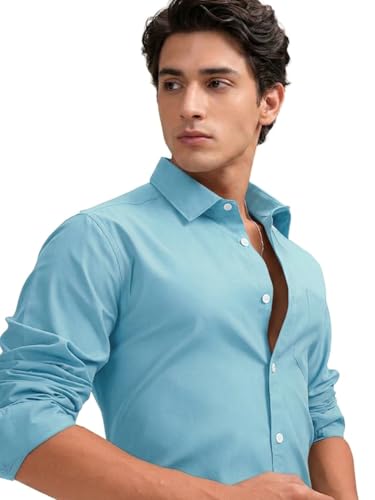 Image of Cozytton Men's Pure Cotton Solid Stylish Casual & Formal Wear Shirt | Stylish Regular Fit Full Sleeve Comfortable Office Party Trendy Shirt - Multi Color