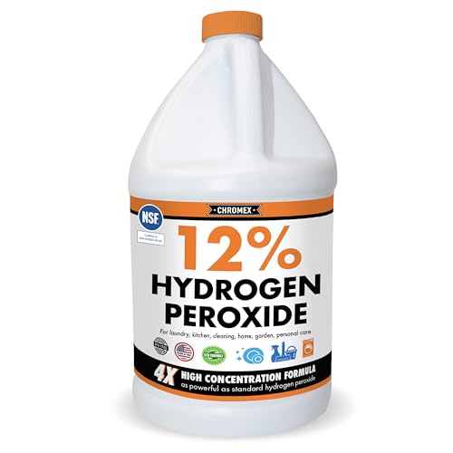 Image of Chromex Hydrogen Peroxide 12 Percent Food Grade, 4X Power Concentrated Solution, Dilutes to 4 Gallons, Versatile Uses Include Topical Care, Home, Kitchen, Bath Cleaner, NSF Certified, 1 Gallon